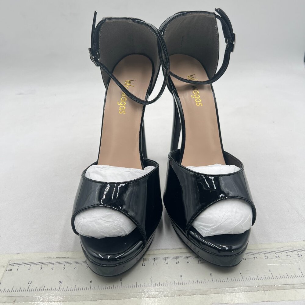 Wo Wagas Black Ankle Strap Sandals Peep Toe Buckle Platform High Heels Shoes - Picture 3 of 8